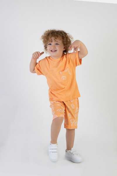 HARİKA KİDS Mens Kids Palm Printed Orange Color Short Sleeve Shorts Bottom Suit 32081291001