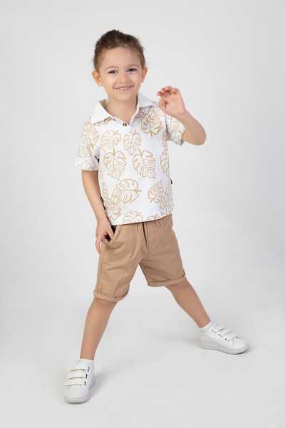 Harika Kids Boys Gabardine Polo Collar Shorts and T-shirt Set, Style Tfy-4026, Size 80, Ages 2-4