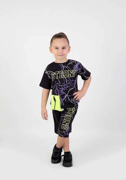 Harika Kids Strong Print Short Sleeve Shorts Set for Boys, Ages 2-5, Model: Tfy4056