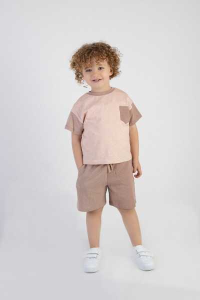 Harika Kids Boys' Coffee Pattern Short Sleeve Shorts Set Tfy-3303-125-15