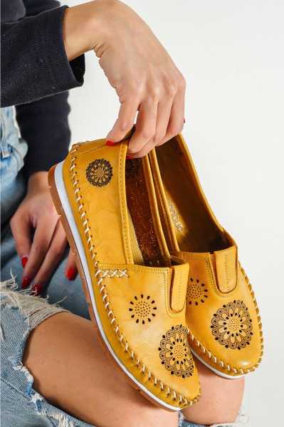 Deripabuc Genuine Leather Yellow Female Leather Babet Dp16-0065 DP16-0065