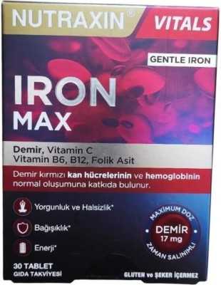 Nutraxin Iron Max Demir, Vitamin C, Vitamin B12 Içeren Takviye Edici Gıda 30 Tablet 8680512631835