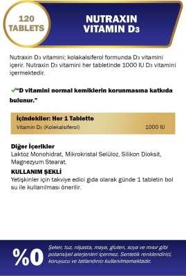 Nutraxin Vitals D3 Vitamini 1000uı(25MCG) Içeren Takviye Edici Gıda 120 Tablet 8680512613152