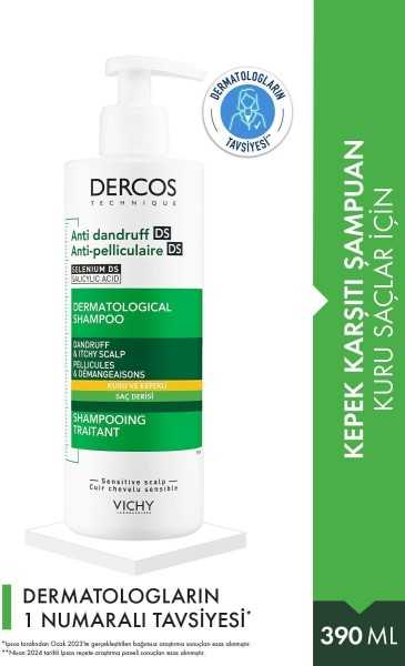 Vichy Dercos Anti Dandruff Anti Slip Shampoo 390 ml - Dry Hair 3337875492799