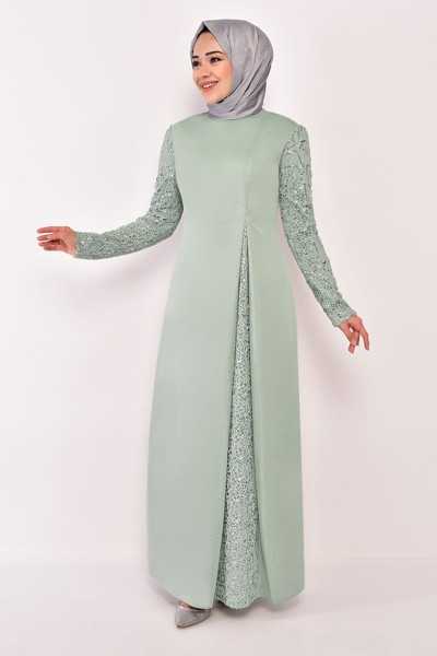 ModaMerve Stone Evening Dress Mint Asm2546