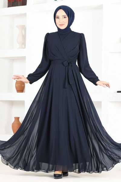 ModaMerve Chiffon Evening Dresses END5525 Navy Blue