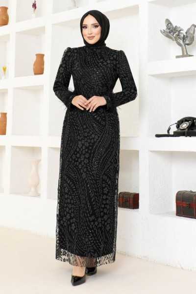 ModaMerve Glitter Tulle Evening Dresses YGS6569 Black