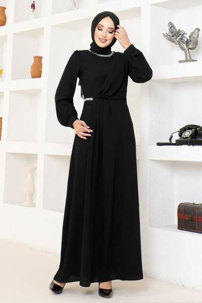 ModaMerve Stone Evening Dress EMO6147 Black