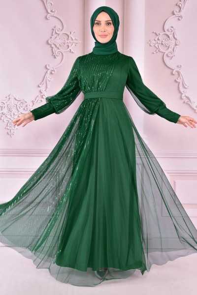 ModaMerve Tulle Evening Dress Emerald ASM2457