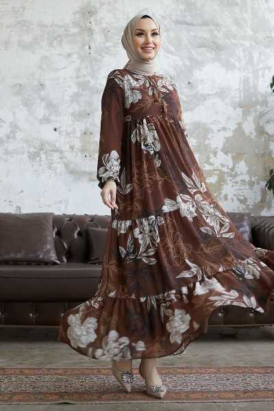 InStyle Jalya Neckline Buttoned String Chiffon Dress - Brown MS00AN2205