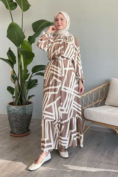 InStyle Striped Belted Camel Viscose Dress MS00UM03