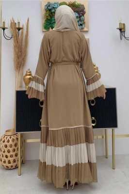 TRENDTESETTÜR Kadın Vizon Pilise Detaylı Volanlı Abaya T 4547 23YFRCTR4547