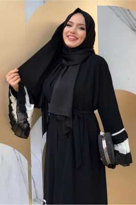 TRENDTESETTÜR Kadın Vizon Pilise Detaylı Volanlı Abaya T 4547 23YFRCTR4547