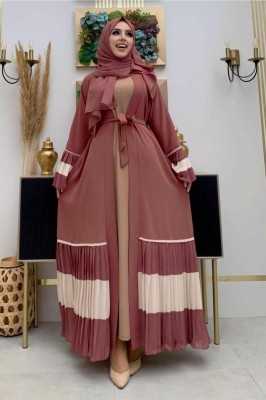 TRENDTESETTÜR Kadın Vizon Pilise Detaylı Volanlı Abaya T 4547 23YFRCTR4547