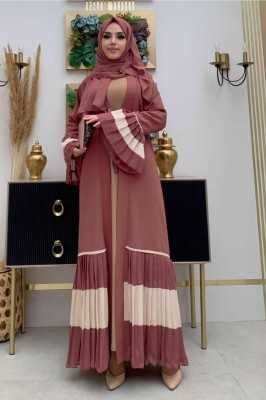 TRENDTESETTÜR Kadın Vizon Pilise Detaylı Volanlı Abaya T 4547 23YFRCTR4547