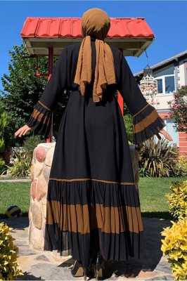 TRENDTESETTÜR Kadın Vizon Pilise Detaylı Volanlı Abaya T 4547 23YFRCTR4547