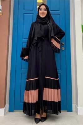 TRENDTESETTÜR Kadın Vizon Pilise Detaylı Volanlı Abaya T 4547 23YFRCTR4547