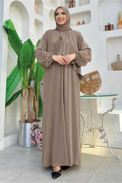 TRENDTEHIJAB WOMEN'S MINK ZIPPERED PRAYER DRESS T 0106 TYCVYUN4BN170748351644906