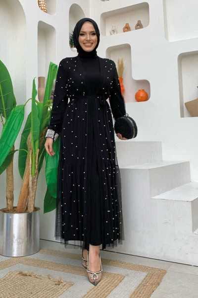 Bym Fashion Pearl Abaya And Dress Set 8491 Black