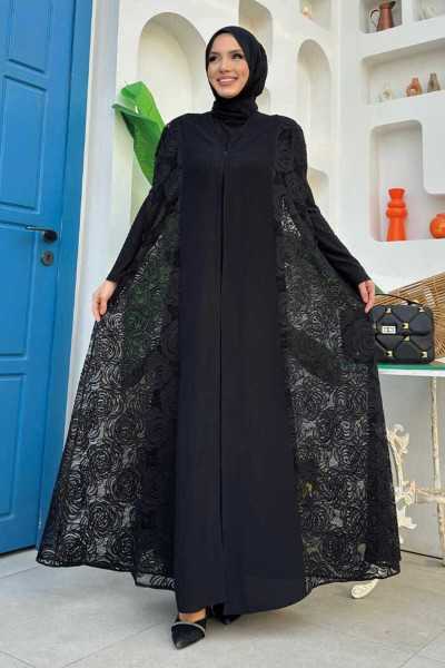 Bym Fashion Dantel Abaya 7884 Siyah