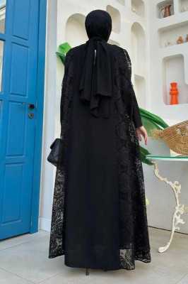 Bym Fashion Dantel Abaya 7884 Siyah