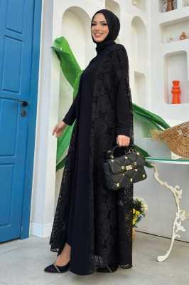 Bym Fashion Dantel Abaya 7884 Siyah