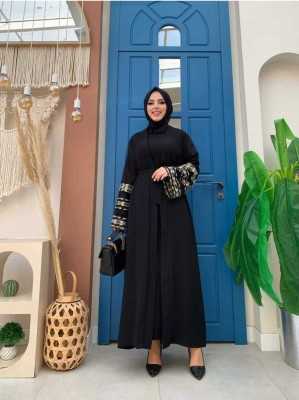 Bym Fashion Kol İşlemeli Bel Kuşaklı Abaya 7814 Siyah TYCQWZXPNN169771436177904