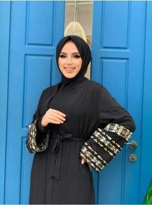 Bym Fashion Kol İşlemeli Bel Kuşaklı Abaya 7814 Siyah TYCQWZXPNN169771436177904