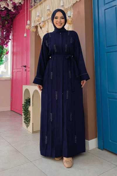 Bym Fashion Beaded Full Size Abaya 7894 Navy Blue