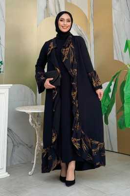 Bym Fashion Çiçek Desenli Fırfırlı Abaya 7908 Siyah