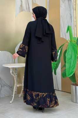 Bym Fashion Çiçek Desenli Fırfırlı Abaya 7908 Siyah