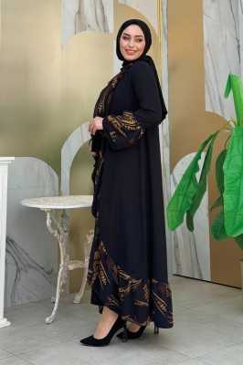 Bym Fashion Çiçek Desenli Fırfırlı Abaya 7908 Siyah