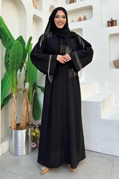 Bym Fashion Chain Tassel Detail Shawl Abaya 7887 Black