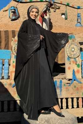 Bym Fashion Taş Baskılı Yarasakol Abaya 7880 Siyah TYCJPXV0XN170803275498914