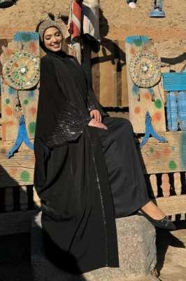 Bym Fashion Taş Baskılı Yarasakol Abaya 7880 Siyah TYCJPXV0XN170803275498914