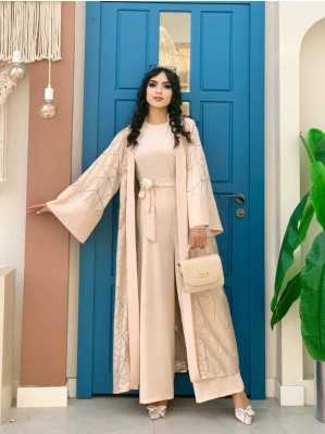 Bym Fashion Dantel Abaya Bel Kuşaklı Cep Detaylı Tulum Takım 3782 Taş 8740