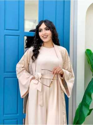 Bym Fashion Dantel Abaya Bel Kuşaklı Cep Detaylı Tulum Takım 3782 Taş 8740