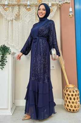 Bym Fashion Pulpayet İşlemeli Abaya ve Elbise Takım 8483 Zümrüt