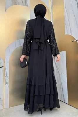 Bym Fashion Pulpayet İşlemeli Abaya ve Elbise Takım 8483 Zümrüt