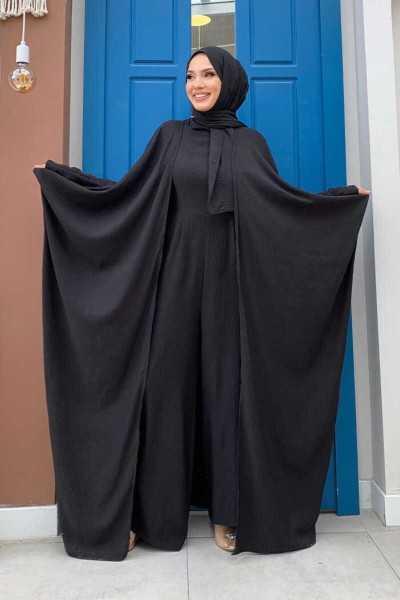 Bym Fashion Jumpsuit with Shawl and Abaya Double Set 8519 Black