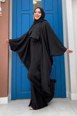 Bym Fashion Şalıyla Birlikte Tulum ve Abaya İkili Takım 8519 Siyah