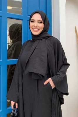 Bym Fashion Şalıyla Birlikte Tulum ve Abaya İkili Takım 8519 Siyah