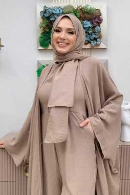 Bym Fashion Şalıyla Birlikte Tulum ve Abaya İkili Takım 8519 Siyah