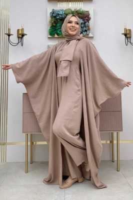 Bym Fashion Şalıyla Birlikte Tulum ve Abaya İkili Takım 8519 Lila