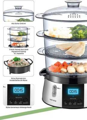 GoldMaster Cookfit Dijital Ekranlı 120 Dakika Zaman Ayarlı 10 Litre Dijital Buharlı Pişirici GM-7269 GoldMaster Cookfit Dijital Ekranlı 120 Dakika Zaman Ayarlı 10 Litre Dijital Buharlı Pişirici GM-7269