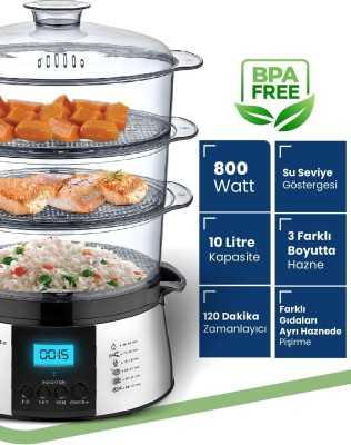 GoldMaster Cookfit Dijital Ekranlı 120 Dakika Zaman Ayarlı 10 Litre Dijital Buharlı Pişirici GM-7269