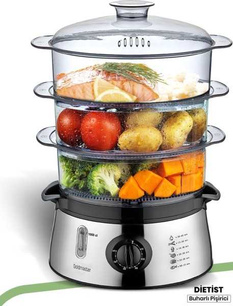 جهاز غذائي 800 وات سعة 8,4 لتر، مؤقت 60 دقيقة، جهاز بخار خالٍ من مادة BPA