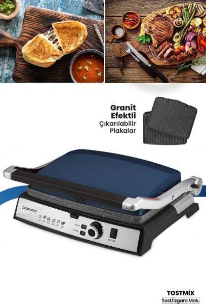 GoldMaster Toastmix Aegean Blue Stainless Steel 2000 Watt Granite Removable Plate Toaster And Grill Machine GM-7450EM