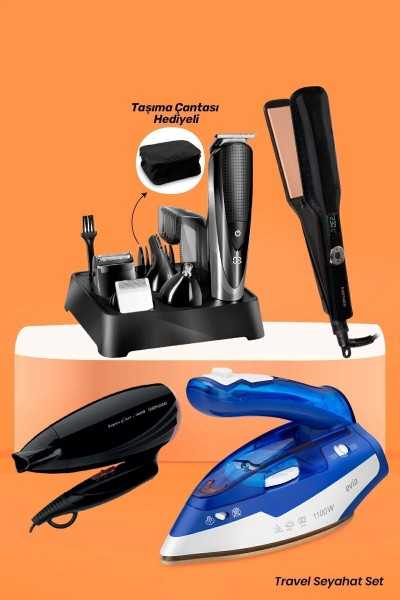 GoldMaster Travel Travel Set Men's Grooming Set with Carrying Bag Hair Straightener Hair Dryer Vertical Steam Iron BY-5777